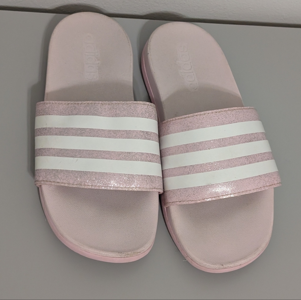 Adidas Pink and White Slide Sandals